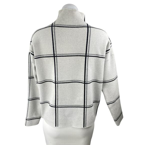 Tahari Women's White Windowpane Plaid Mock Neck Long Sleeve Sweater Top Size M - Picture 2 of 4